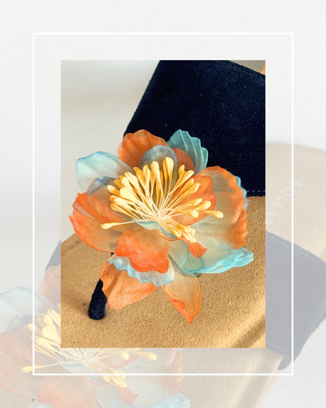 Clip On Chiffon Orange and Blue Flower