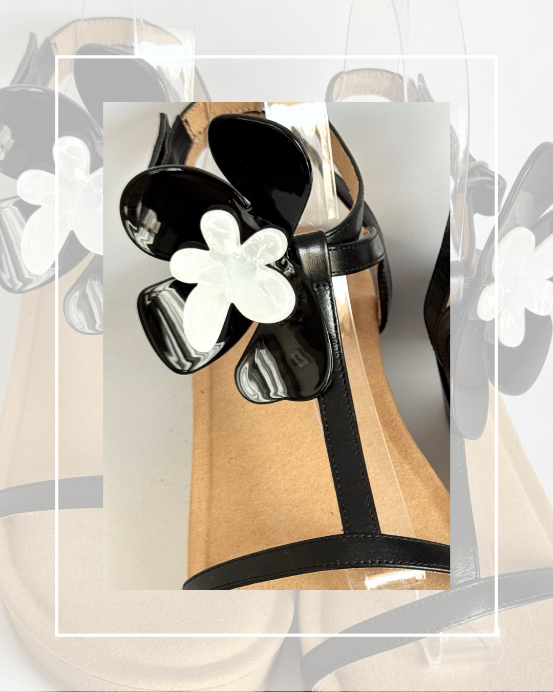 Clip on Resin Black and White Large Flower