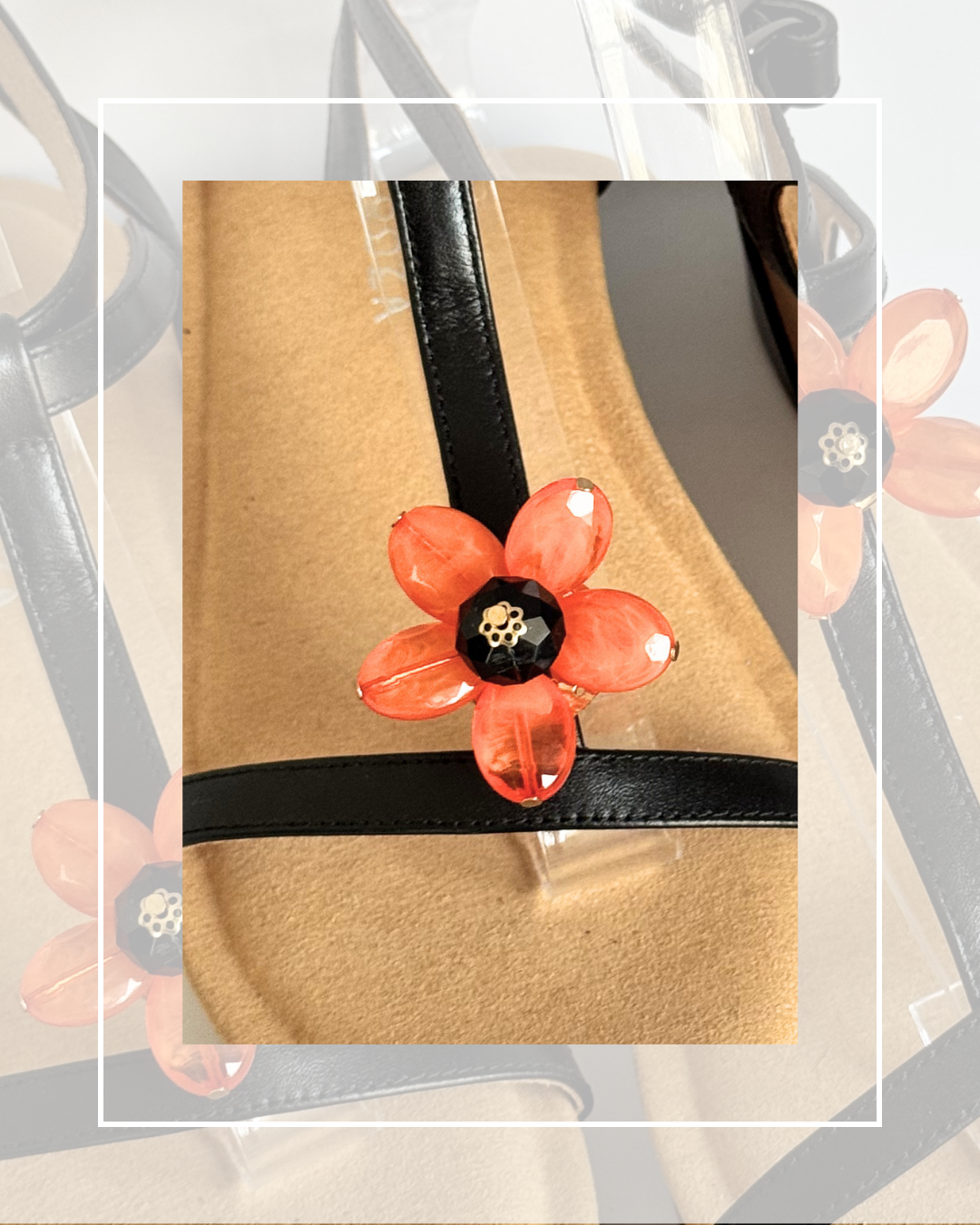 Clip On Rose Metal Flower and Orange Black Beaded Flowers
