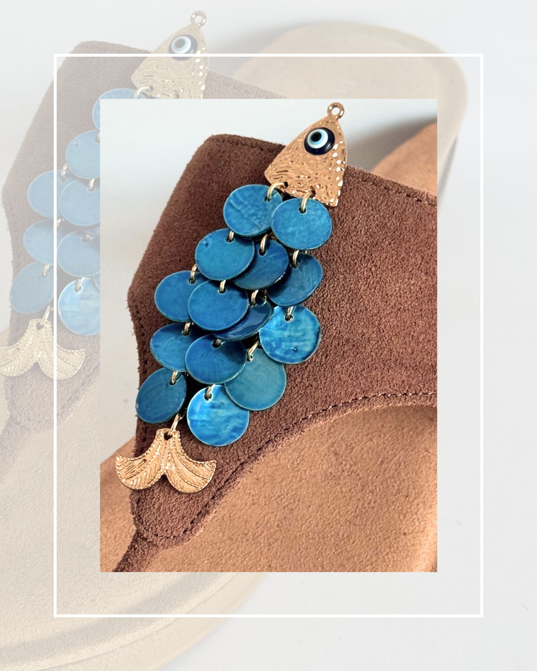 Clip on Gold and Cobalt Blue Shell Fish