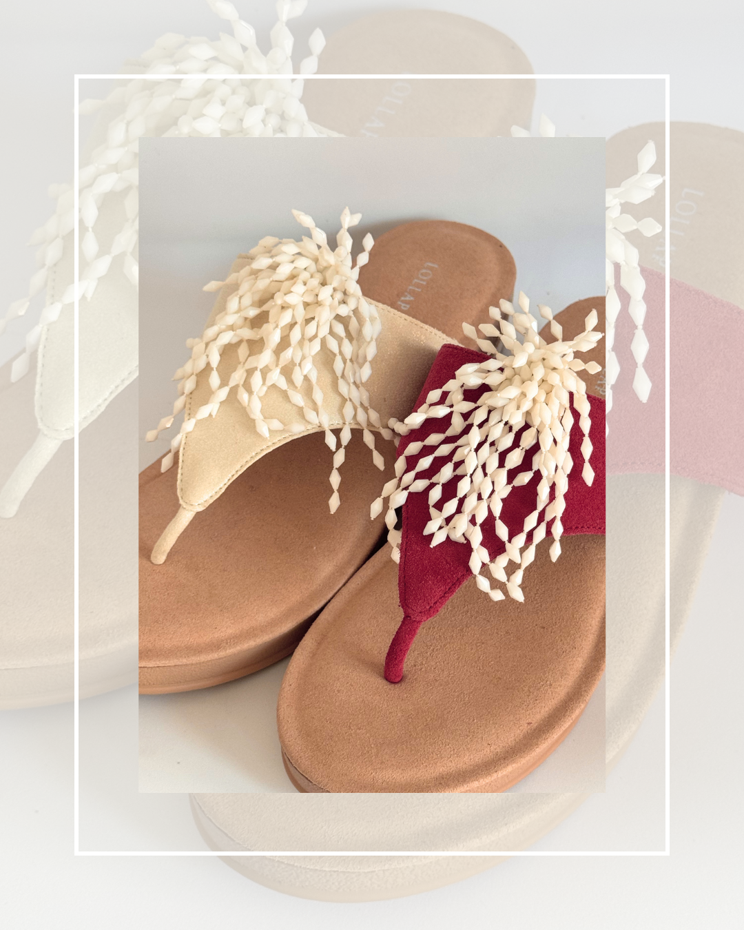 Clip On Beaded Cream Tear Drop Tassels