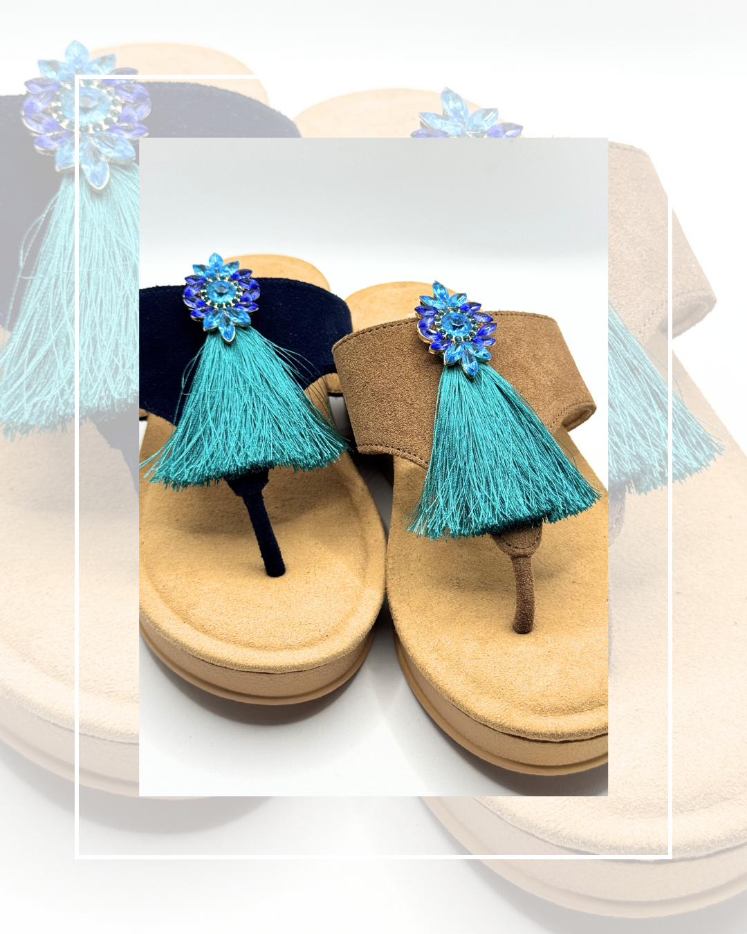 Clip On Turquoise and Green Gems with Long Fringe