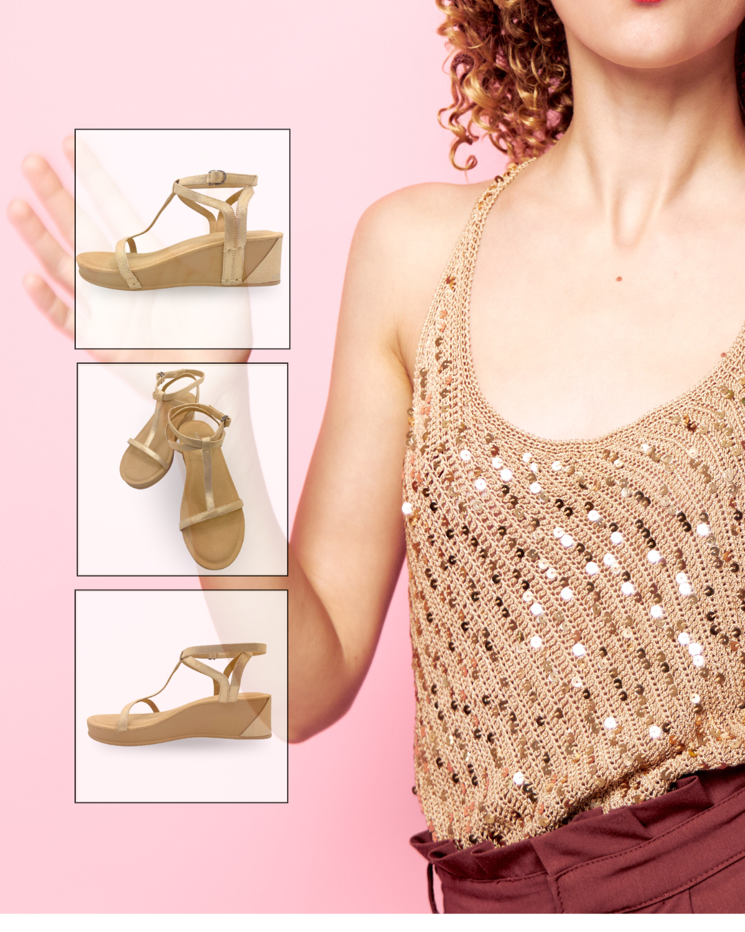 Bali Strappy Wedge Soft Gold Leather