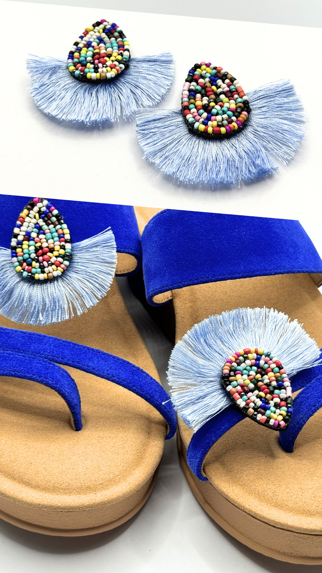 Clip On Beaded Multi Colours Drop and Cotton Fan