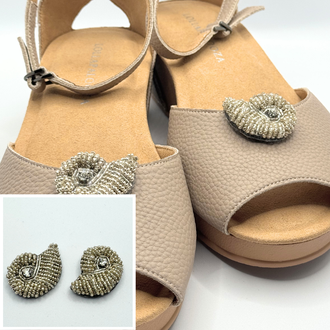 Clip On Beaded Shells Gold and Silver