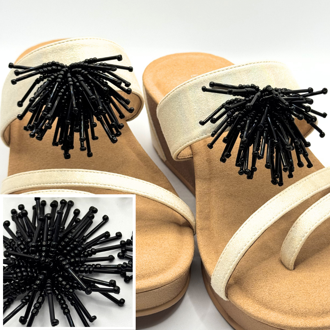 Clip On Beaded Round Shiny Poms