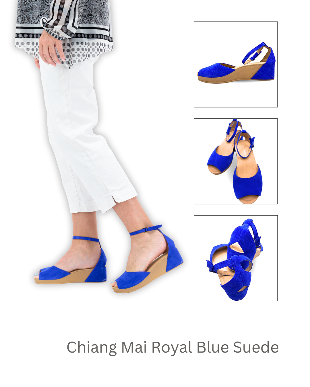 Chiang Mai Peep Toe Wedge Royal Blue Suede