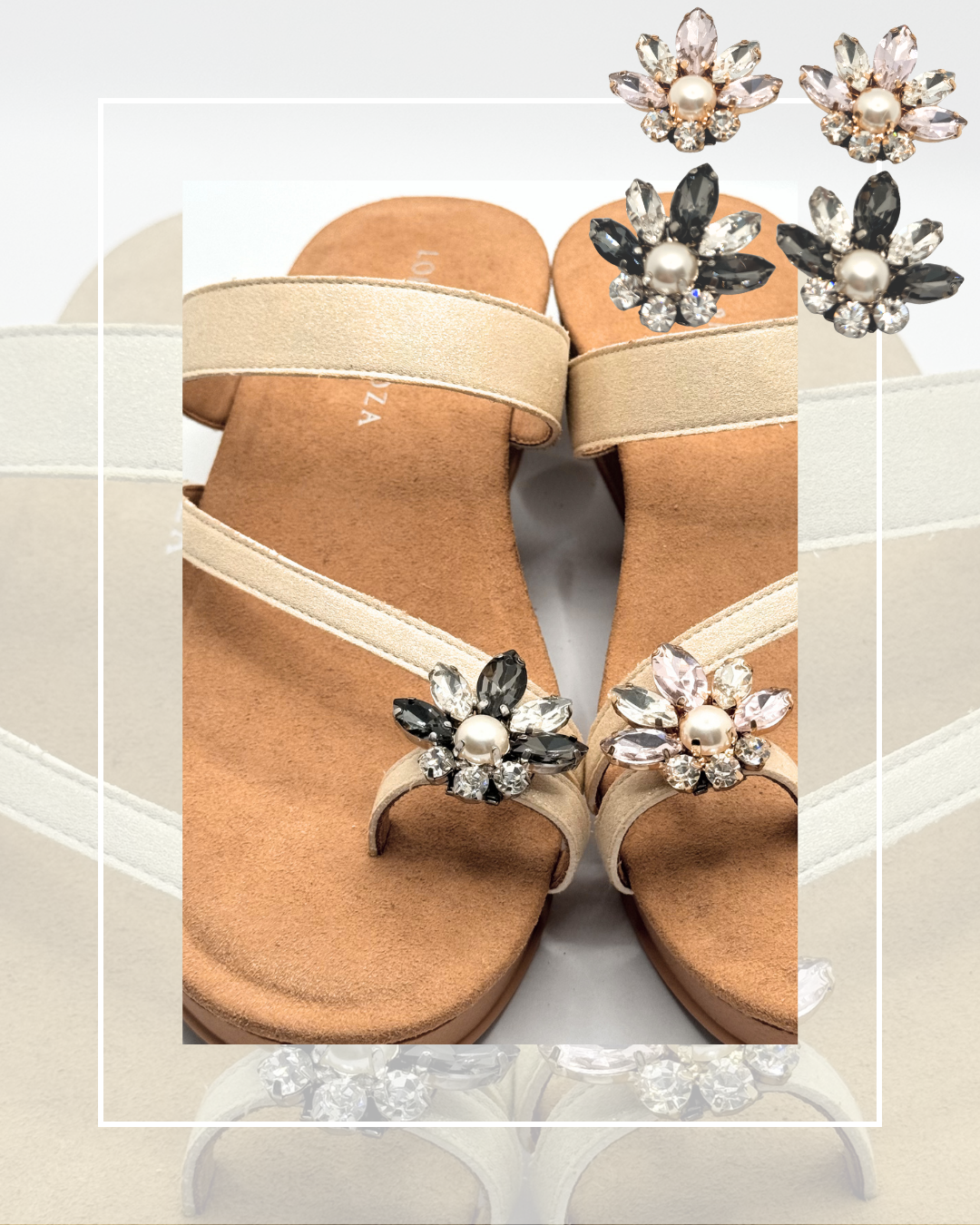Clip On Gem Stone Flowers Toe Rings 2 Colours