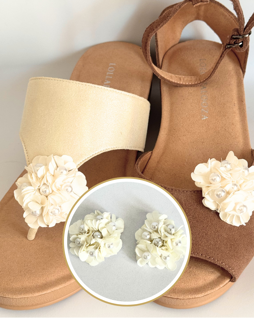 Clip On Cream Material and Beaded Medium Flower