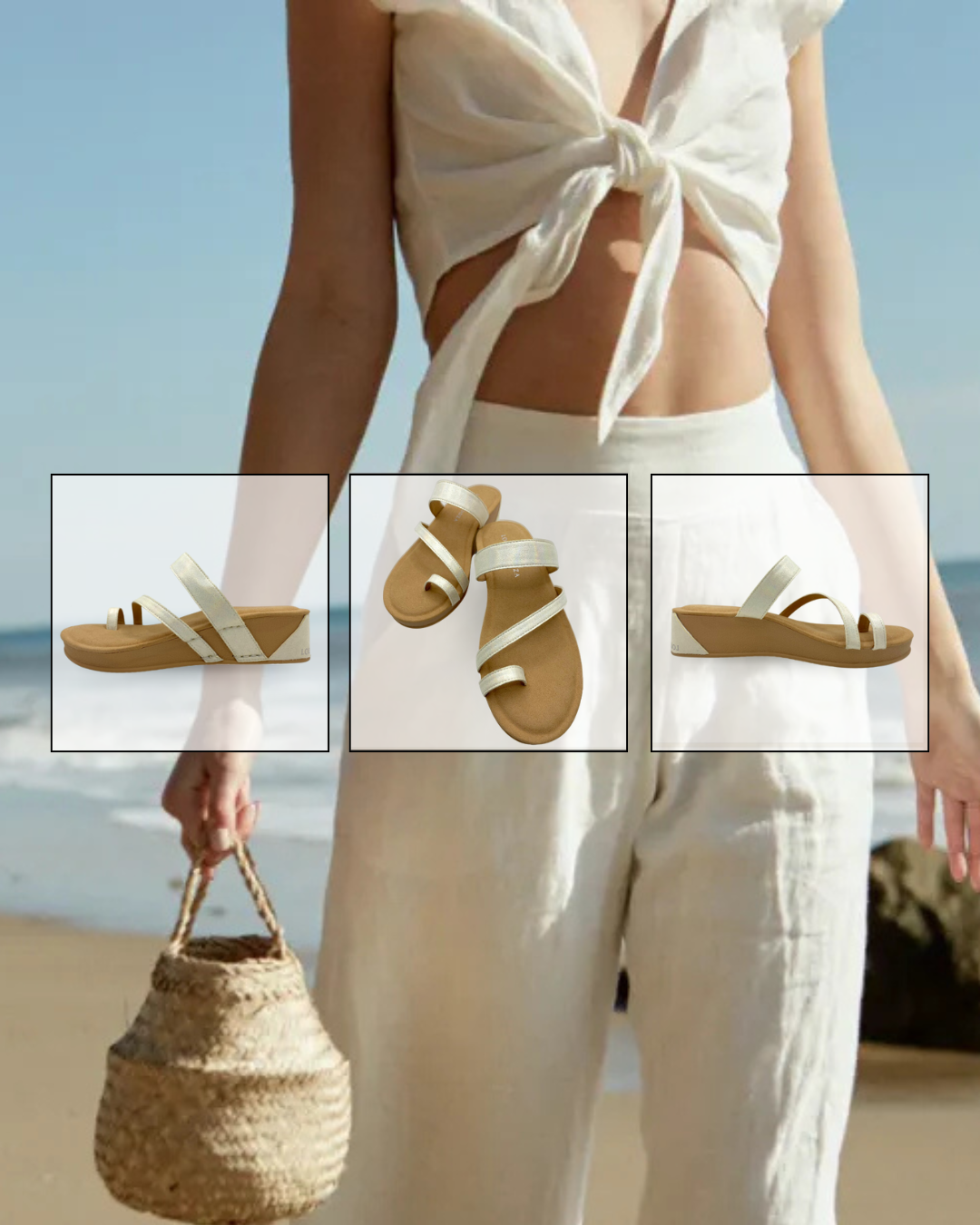 Dubai Toe Ring Wedge Cream Shimmer Micro Suede