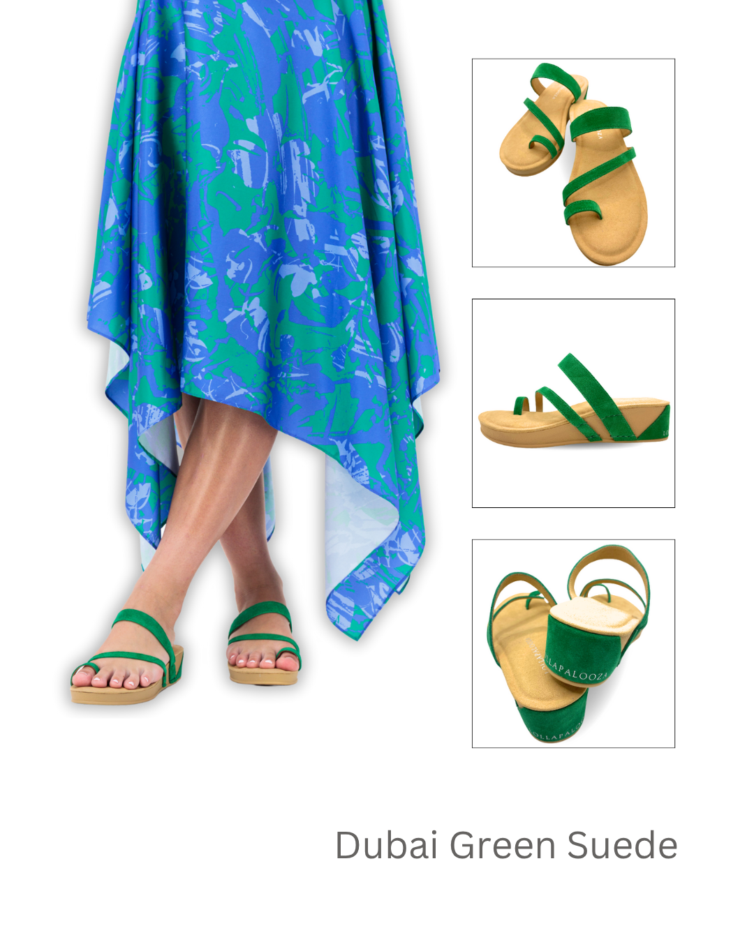 Dubai Toe Ring Wedge Apple Green Suede