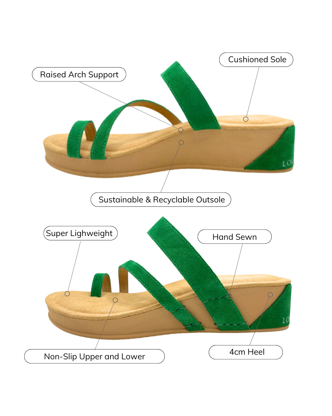 Dubai Toe Ring Wedge Apple Green Suede