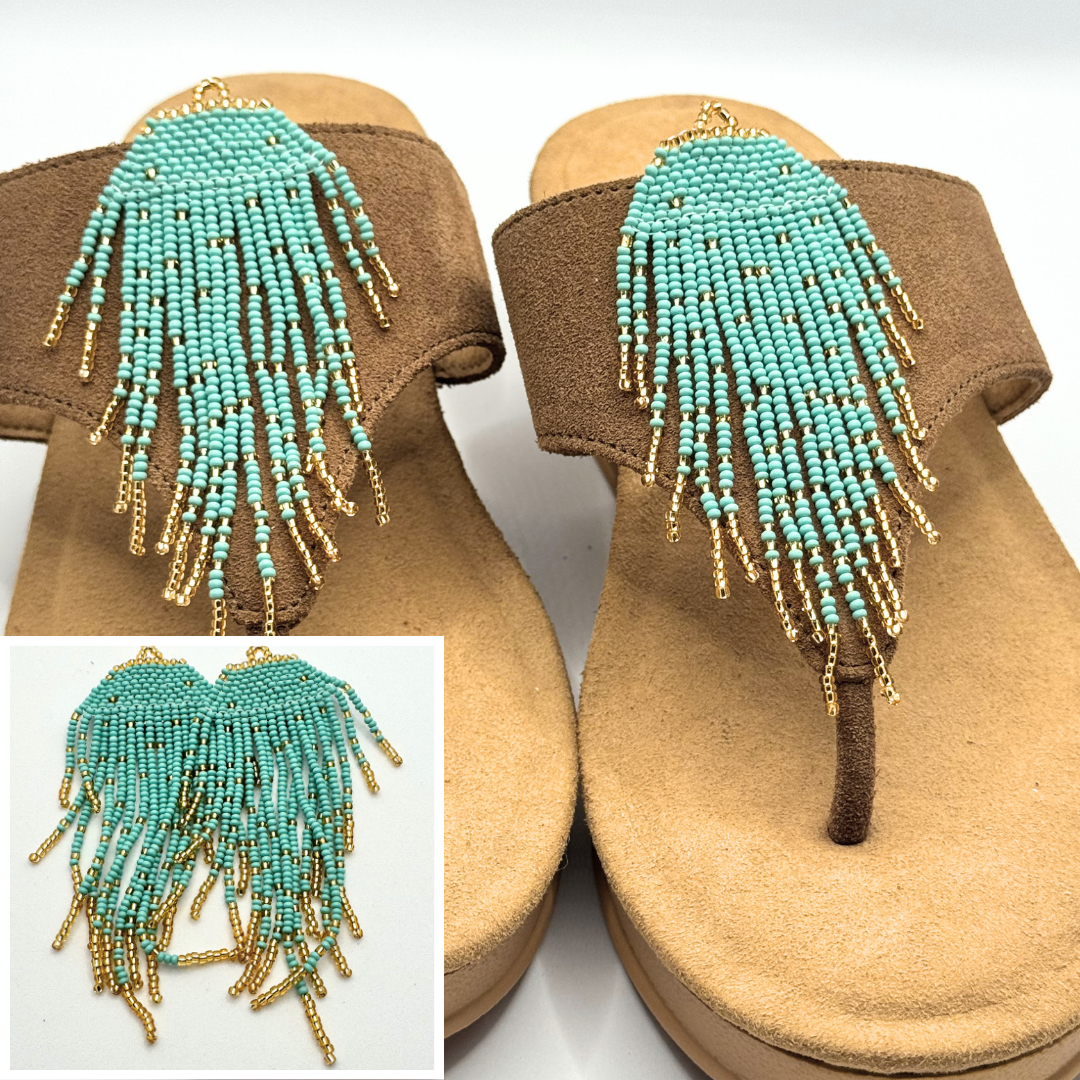 Clip On Long Beaded Tassels with Gold Ends