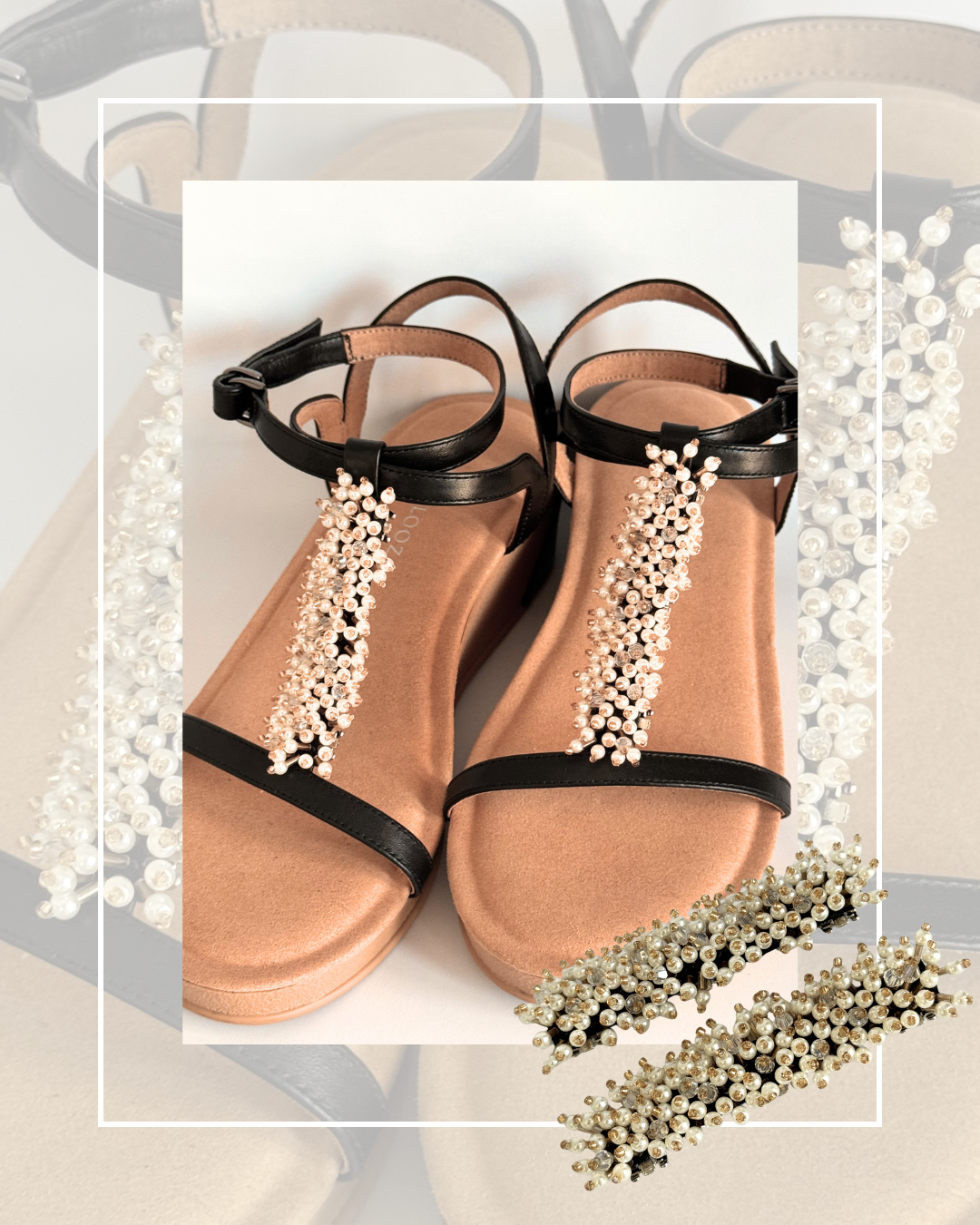 Clip On Long Beaded Strips in Gold and Cream/Clear