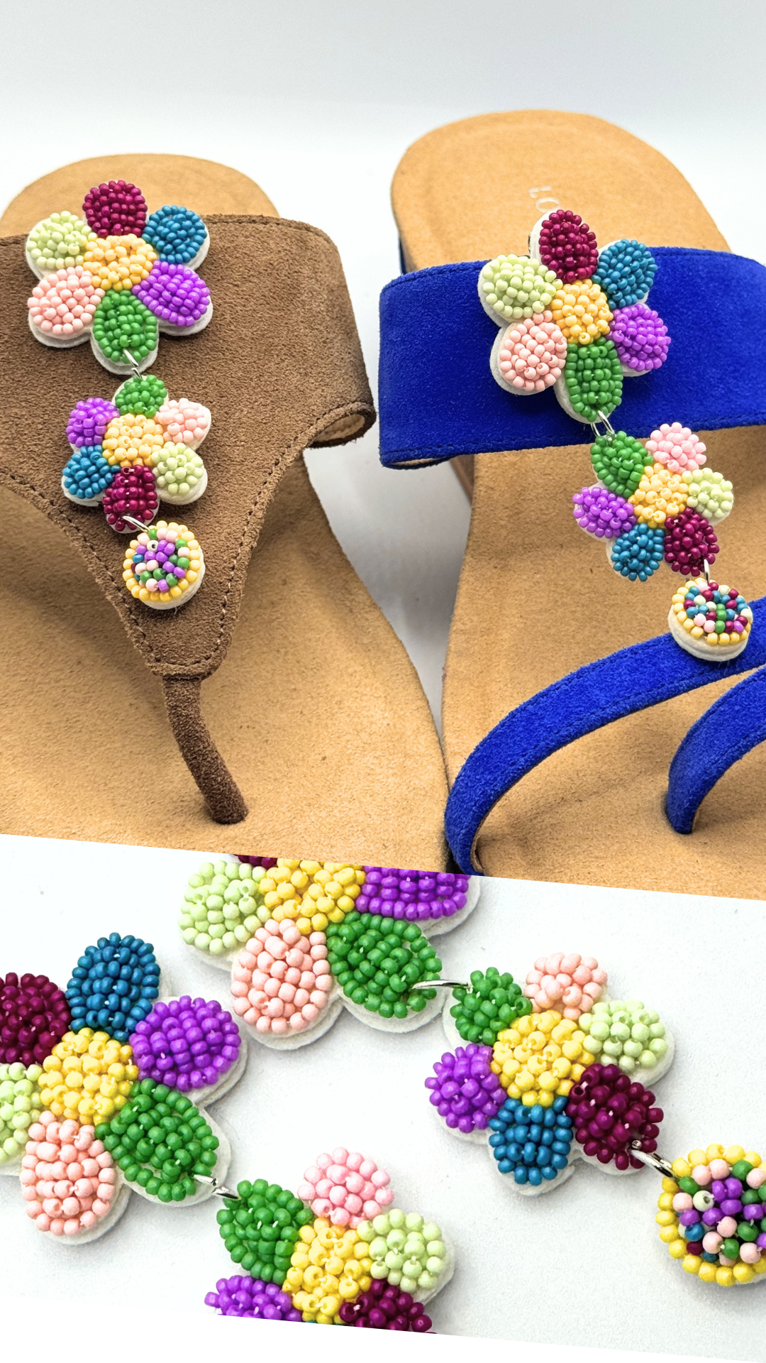 Clip On Multi Coloured Beaded Flower Duo