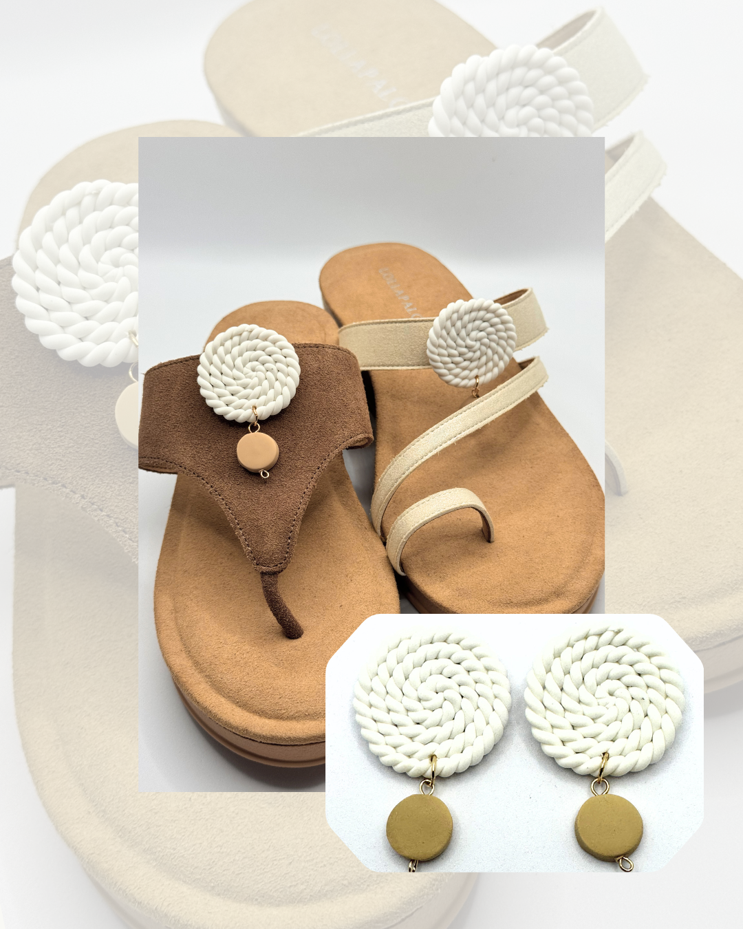 Clip On Cream Rope Circle and Tan
