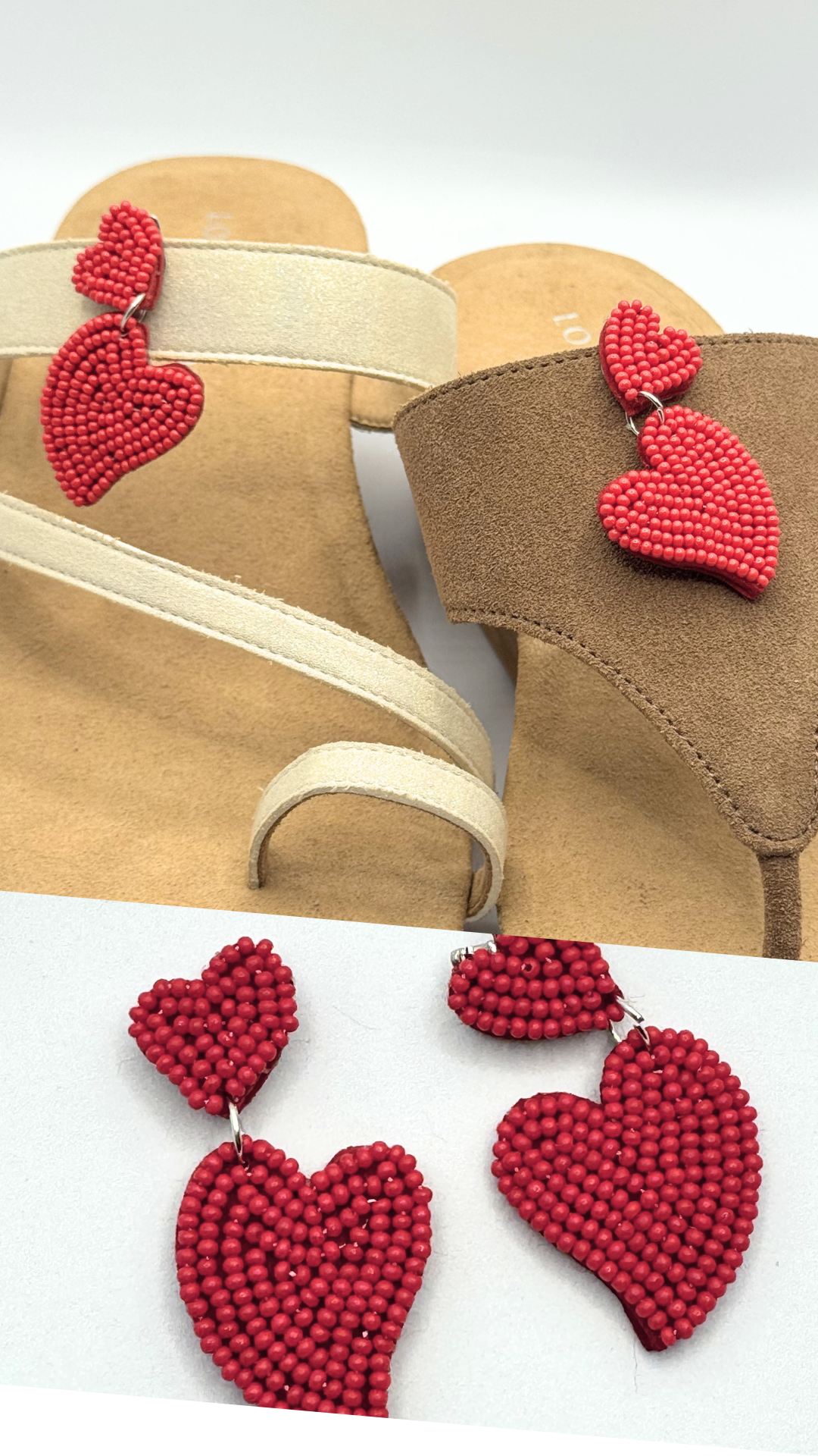 Clip On Red Beaded Lopsided Love Hearts