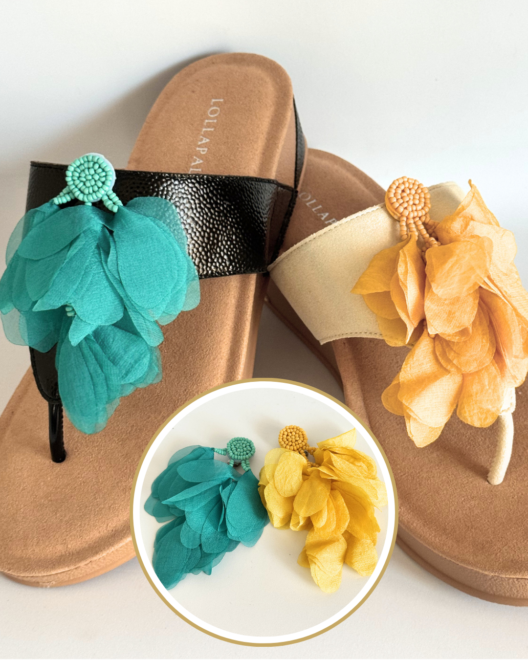 Clip On Petals in Peach, Turquoise and Mustard Yellow