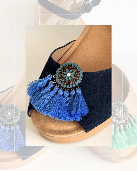 Clip On Boho Style Coins with 6 Fringe Tassels 8 Colours