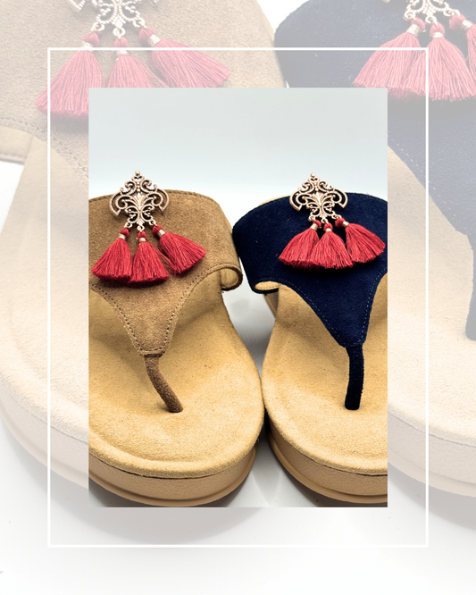 Clip On Bronze Metal with 3 Cotton Red Fringe Tassels
