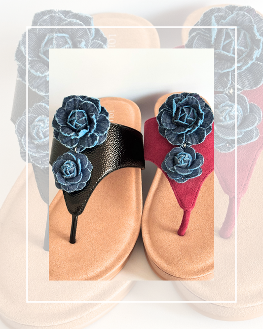 Clip On Denim Look Flowers 2 Shades