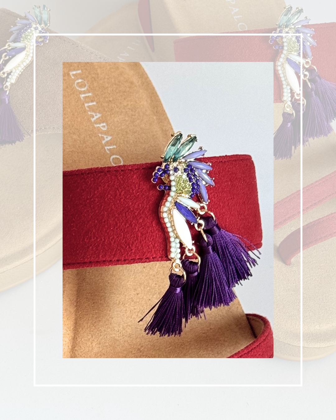 Clip On Gem Parrot with Purple Fringe Tassels