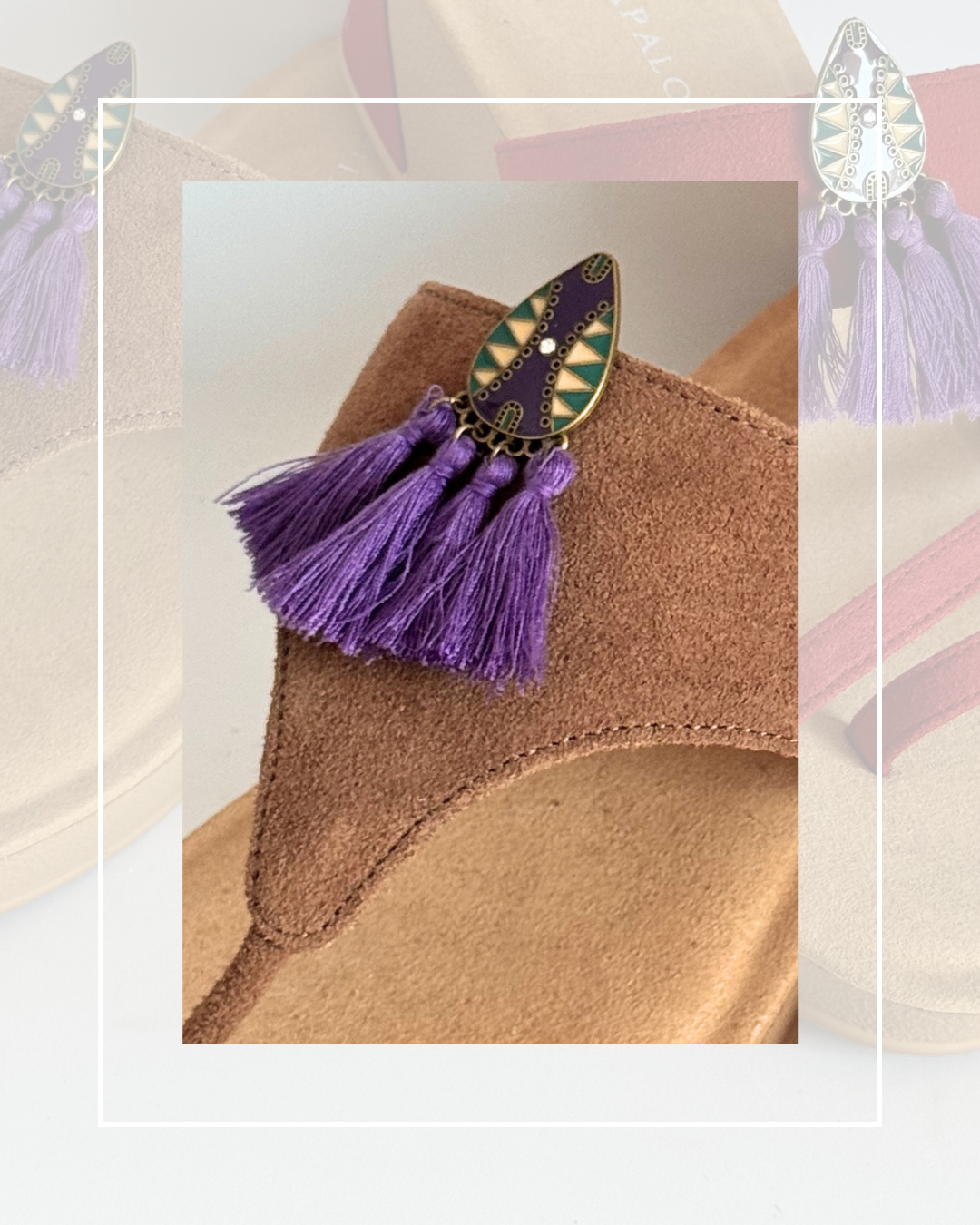 Clip On Silver Metal with 4 Cotton Purple Fringe Tassels