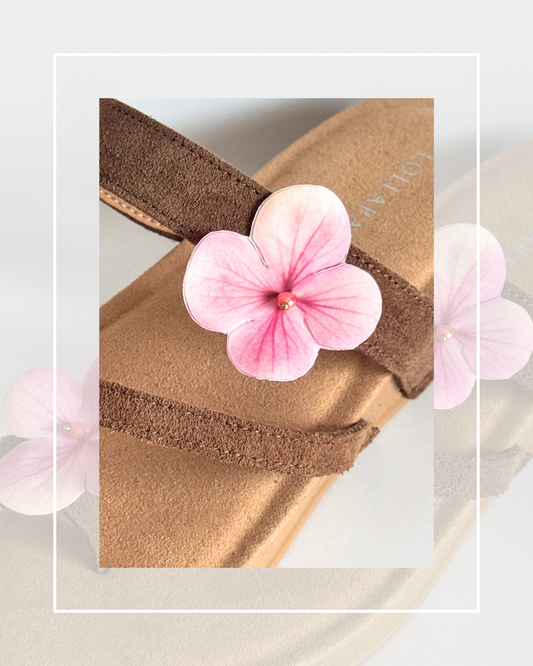Clip On Small Pink Material Flower with Bead