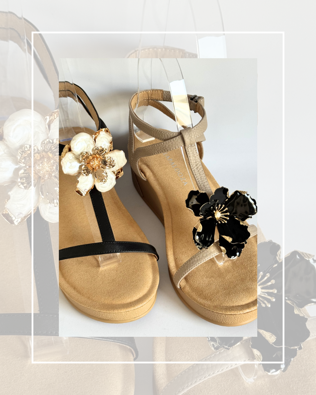 Clip On Large Metal Flowers White Turquoise and Black