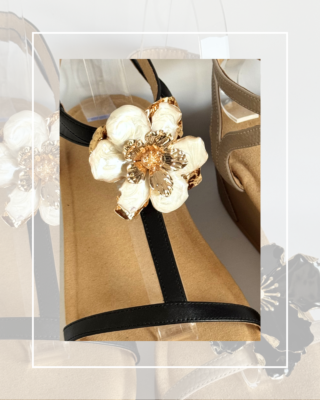 Clip On Large Metal Flowers White Turquoise and Black
