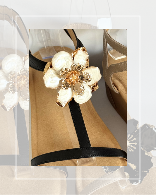 Clip On Large Metal Flowers White Turquoise and Black