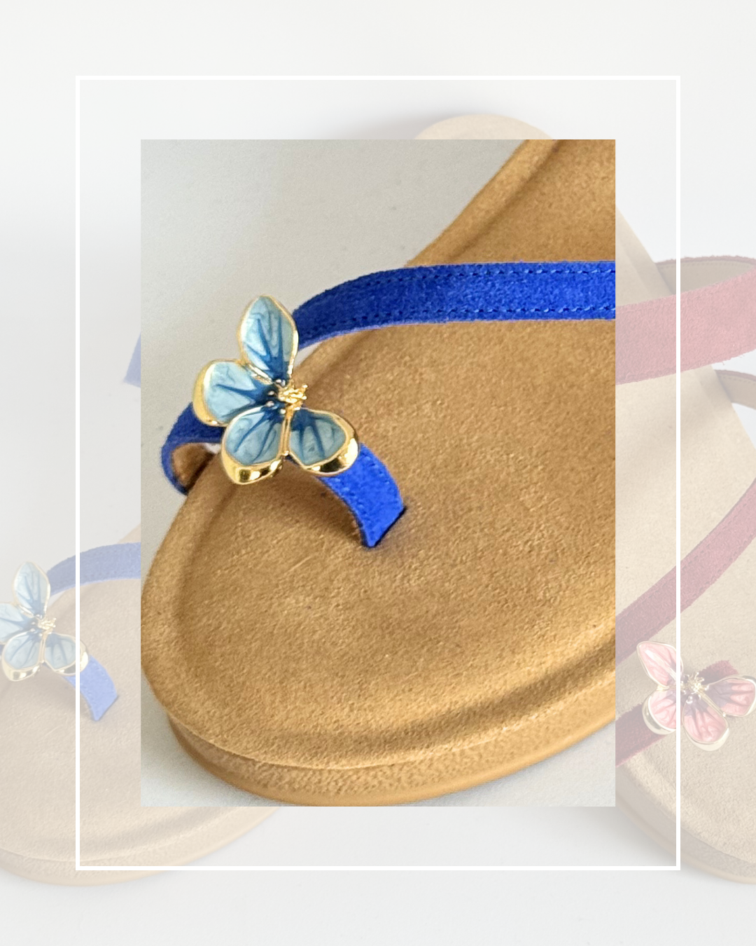 Clip On Small Half Metal Flowers Pink and Blue
