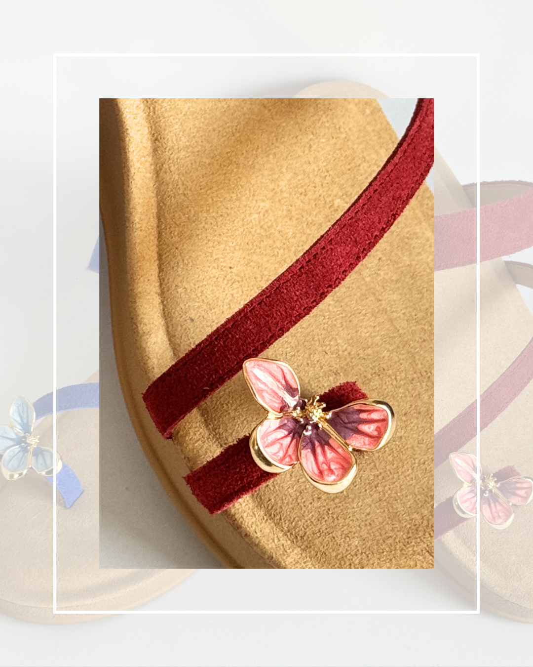 Clip On Small Half Metal Flowers Pink and Blue
