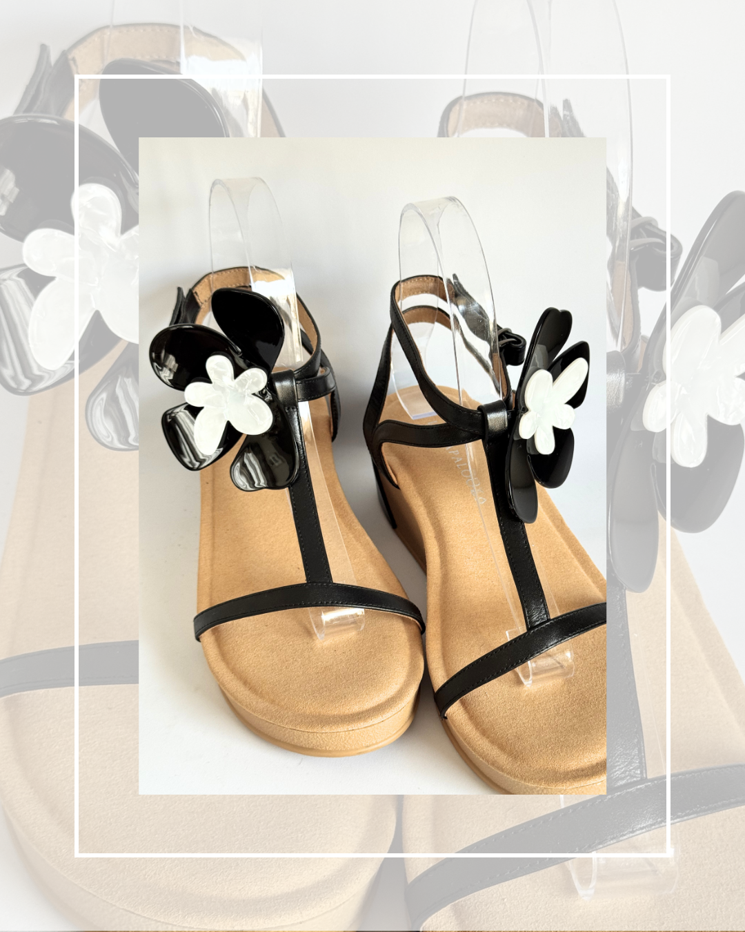 Clip on Resin Black and White Large Flower