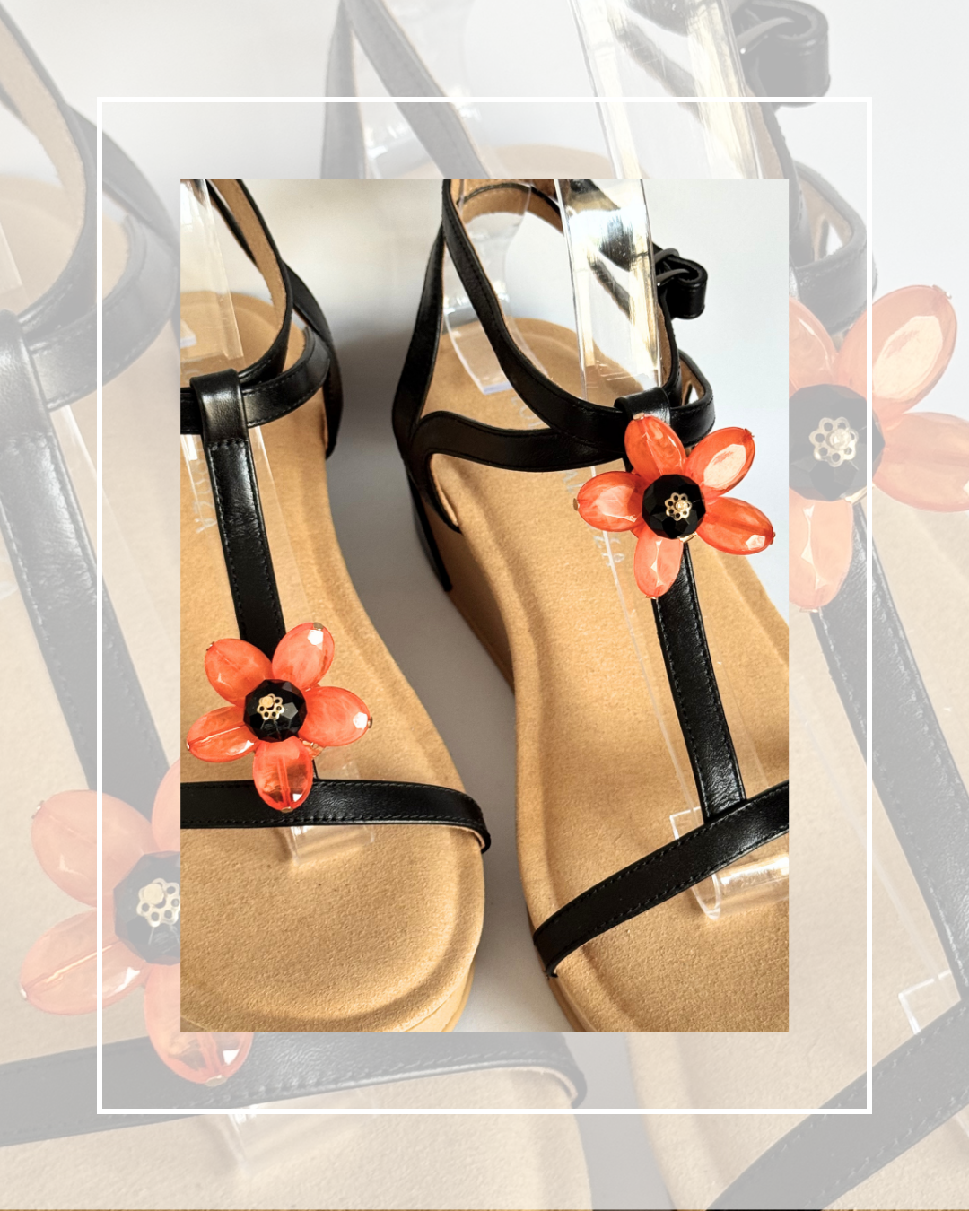 Clip On Rose Metal Flower and Orange Black Beaded Flowers