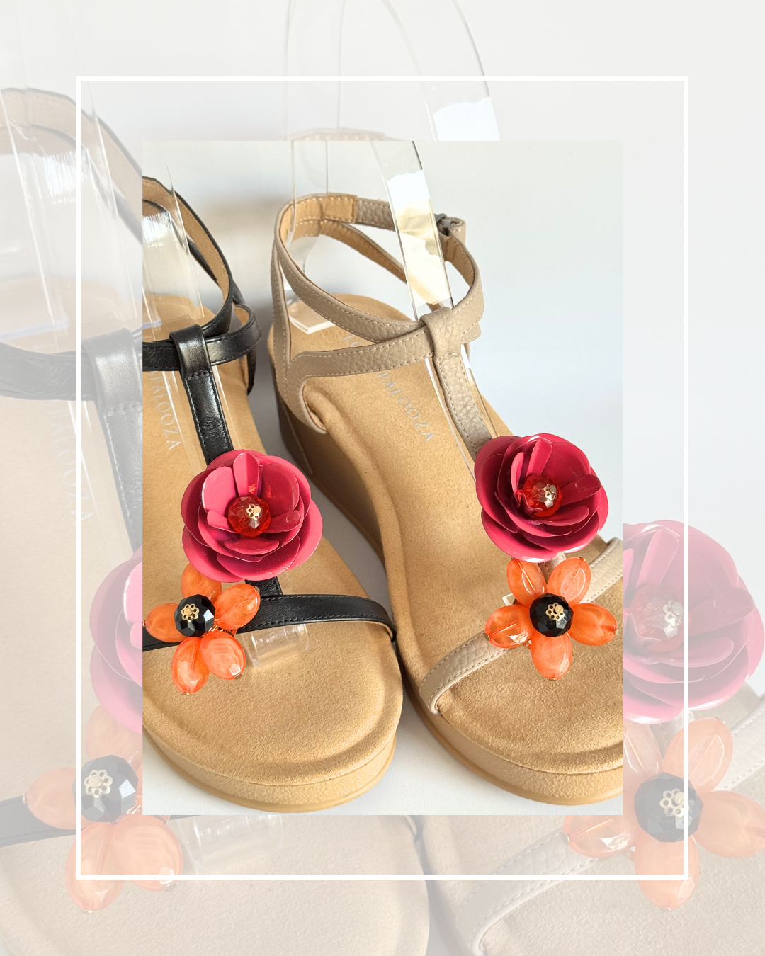Clip On Rose Metal Flower and Orange Black Beaded Flowers