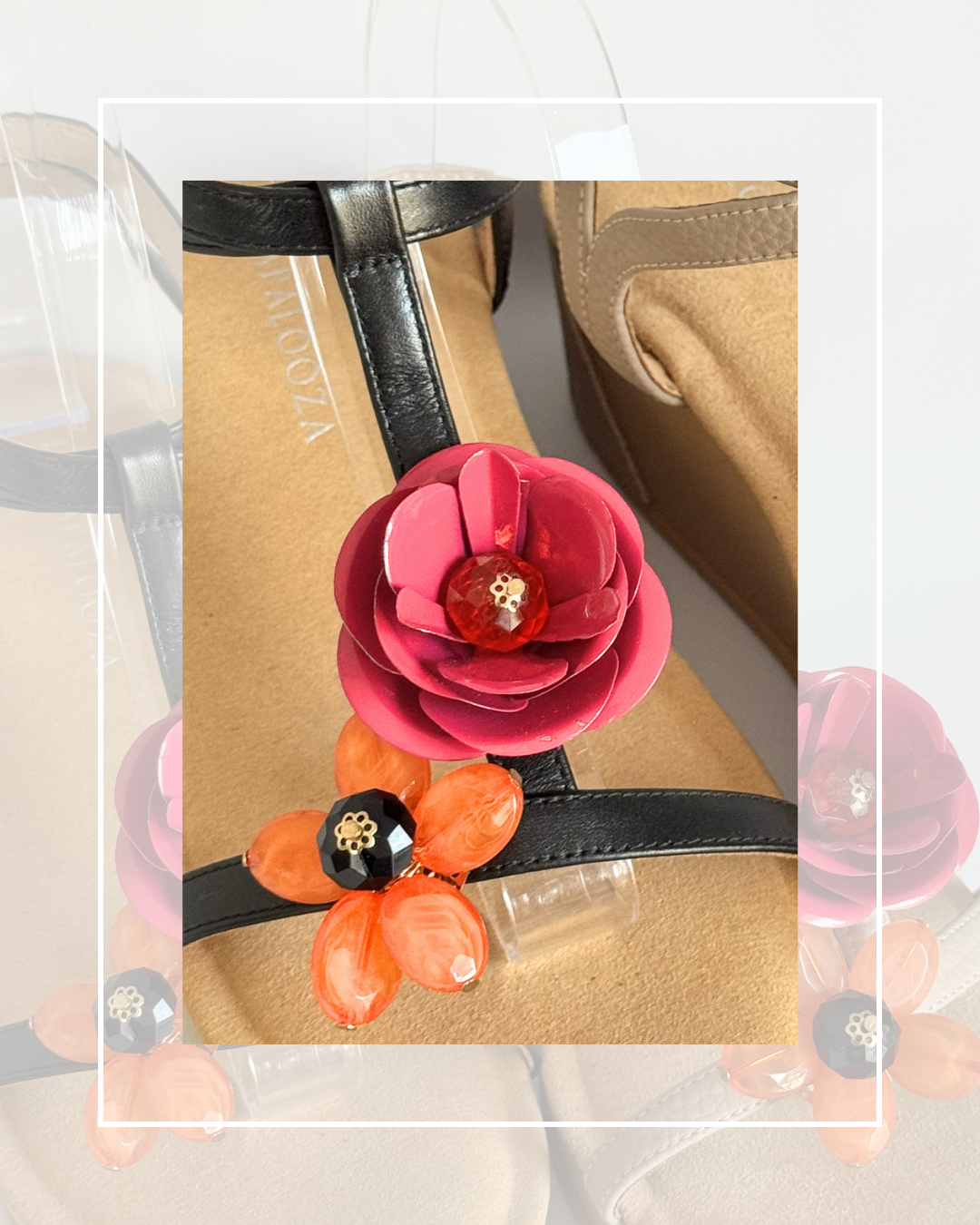Clip On Rose Metal Flower and Orange Black Beaded Flowers