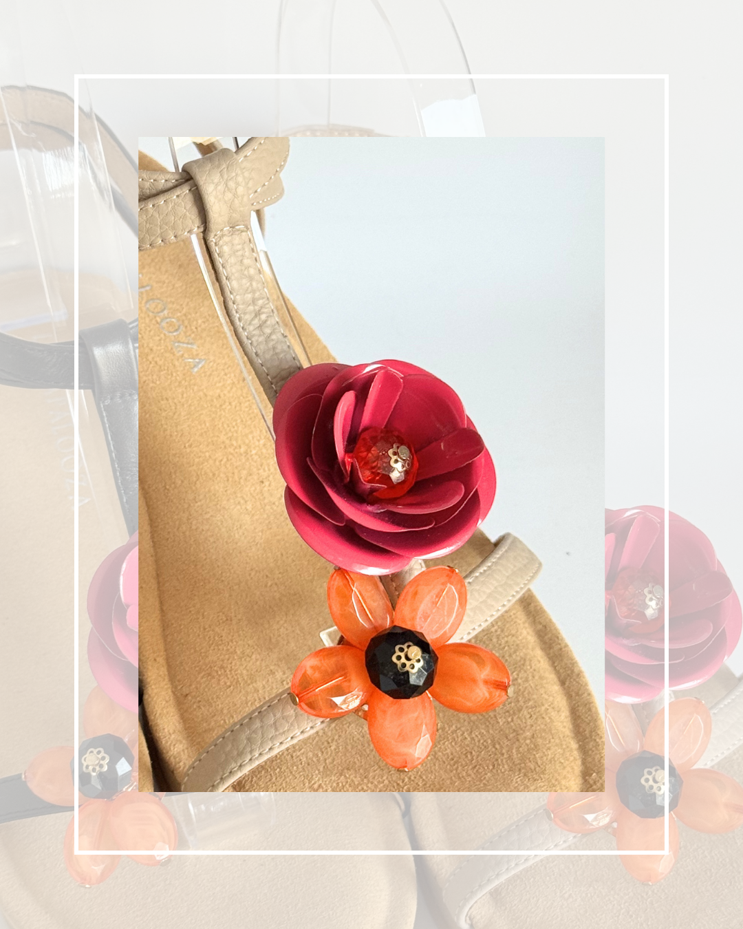 Clip On Rose Metal Flower and Orange Black Beaded Flowers