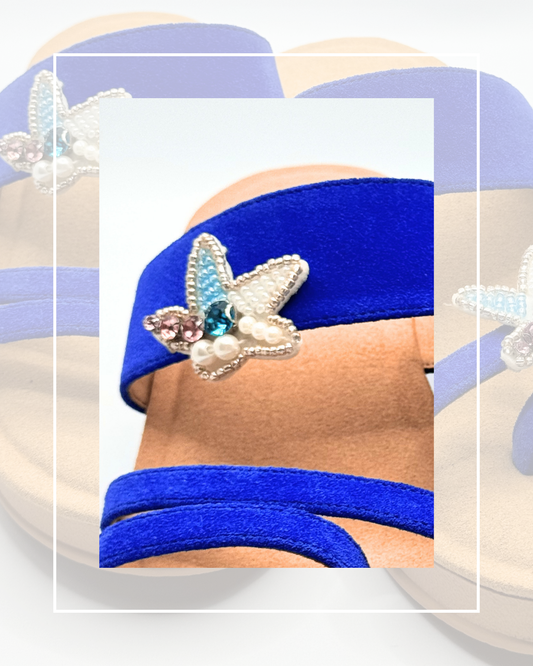Clip On Felt Blue White Beads