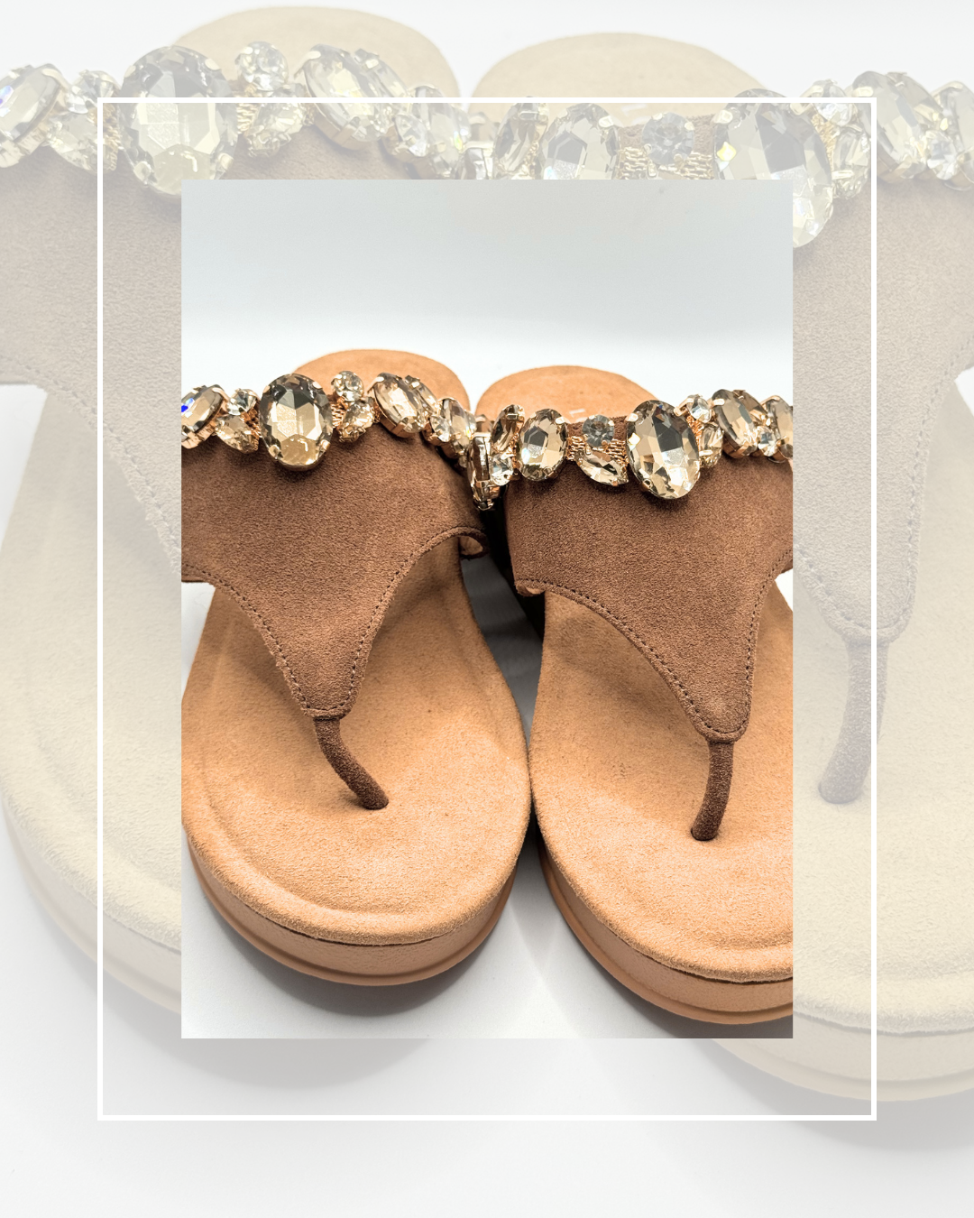 Clip On Thong Style Gem Arrangement in Amber Brown