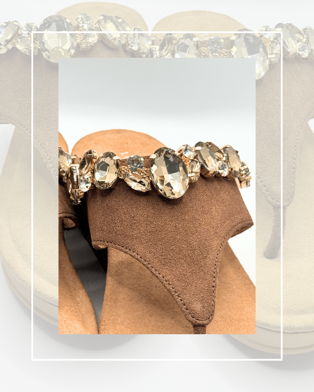 Clip On Thong Style Gem Arrangement in Amber Brown