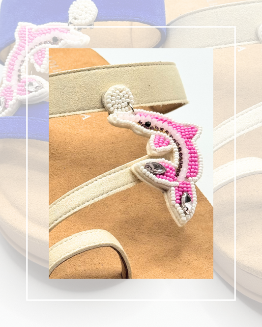 Clip On Beaded Pink and White Dolphins