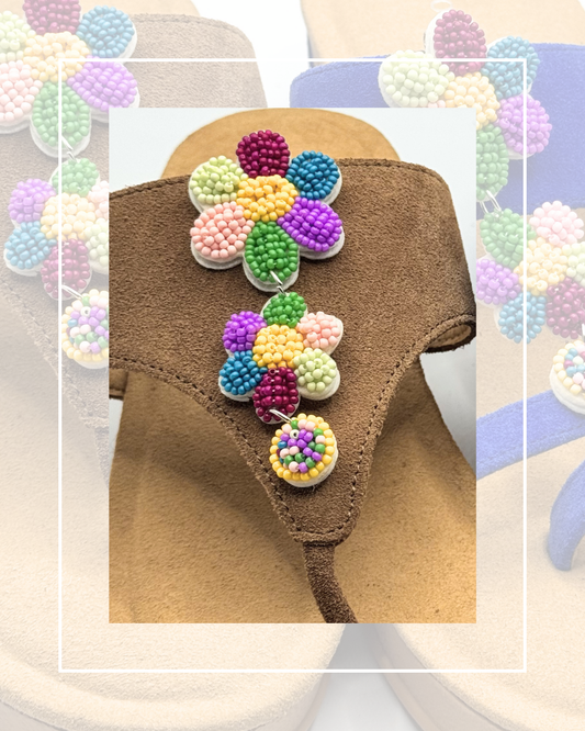 Clip On Multi Coloured Beaded Flowers