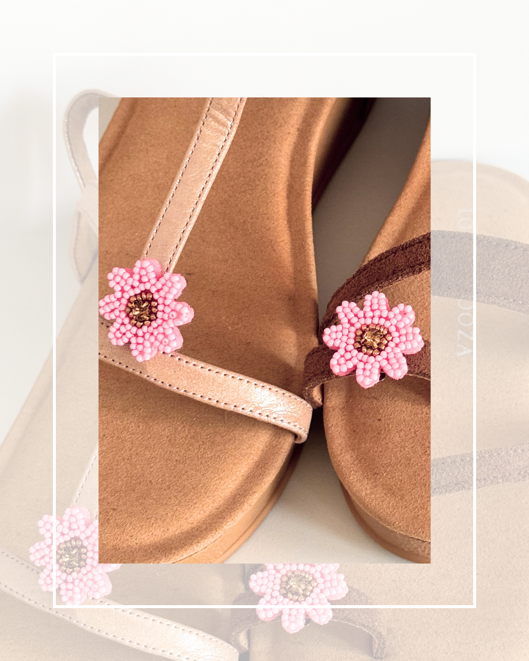 Clip On Small Beaded Pink and Gold Flowers