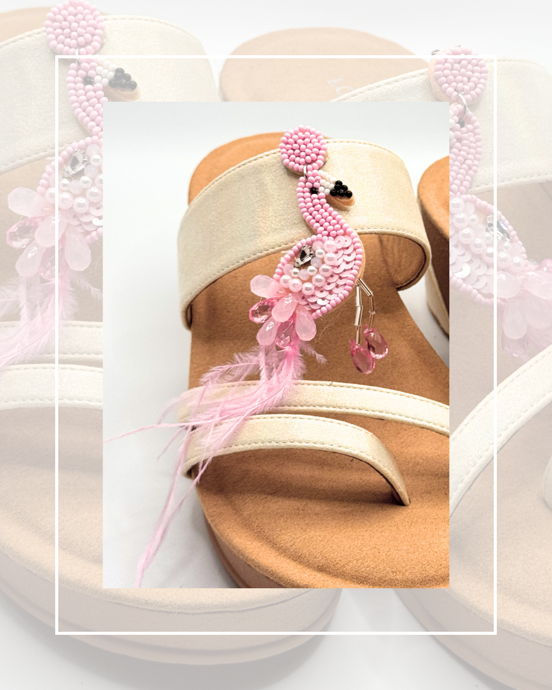 Clip On Pink Beaded and Feathered Flamingoes