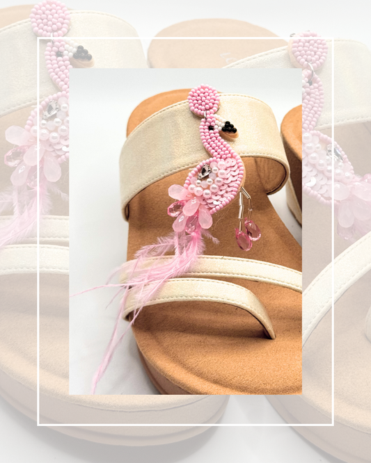 Clip On Pink Beaded and Feathered Flamingoes