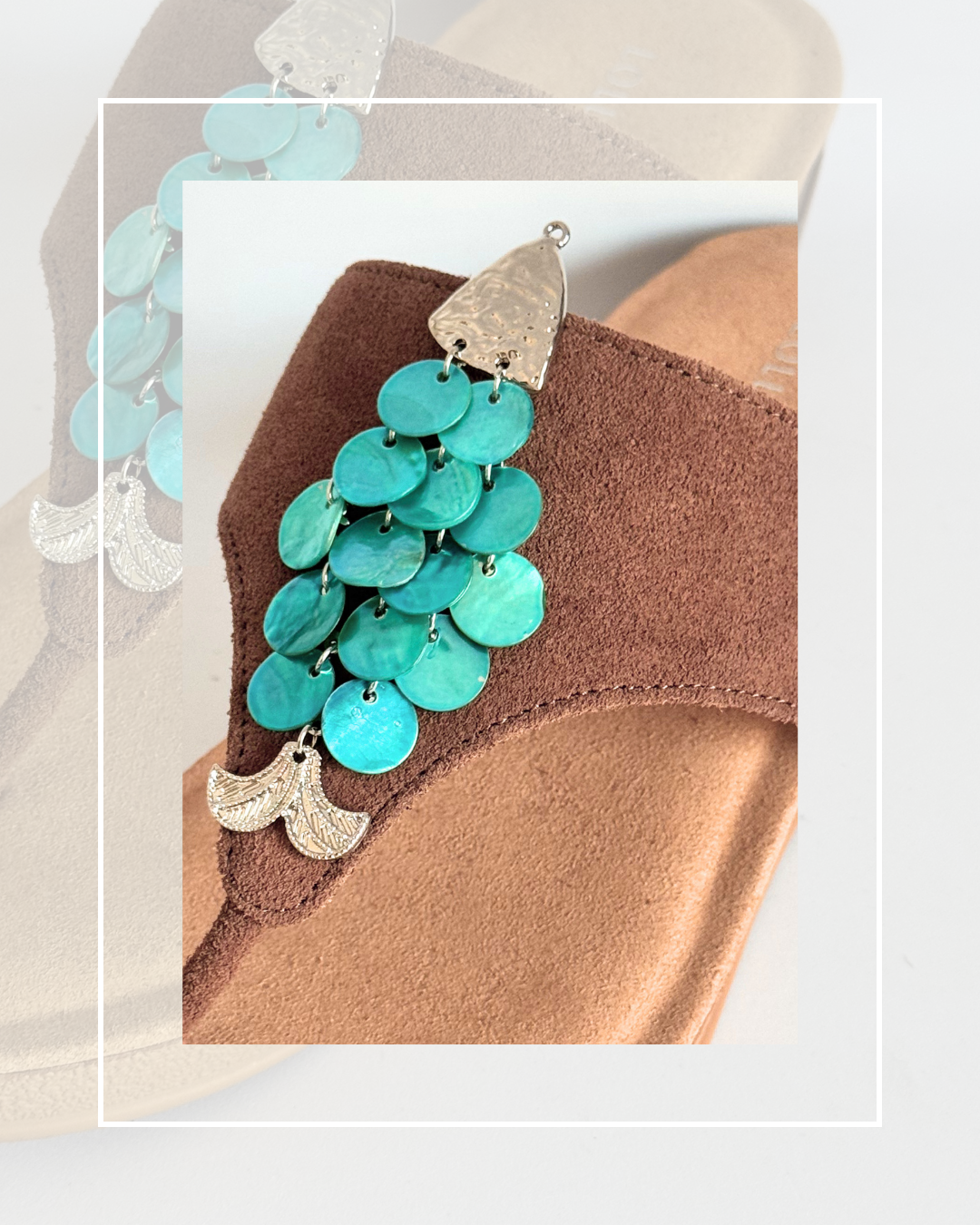 Clip on Silver and Turquoise Shell Fish