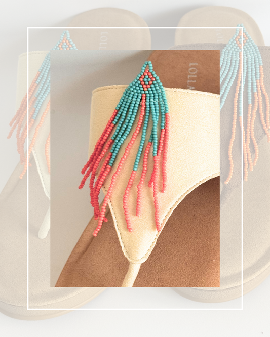 Clip On Orange and Turquoise Beaded Tassels