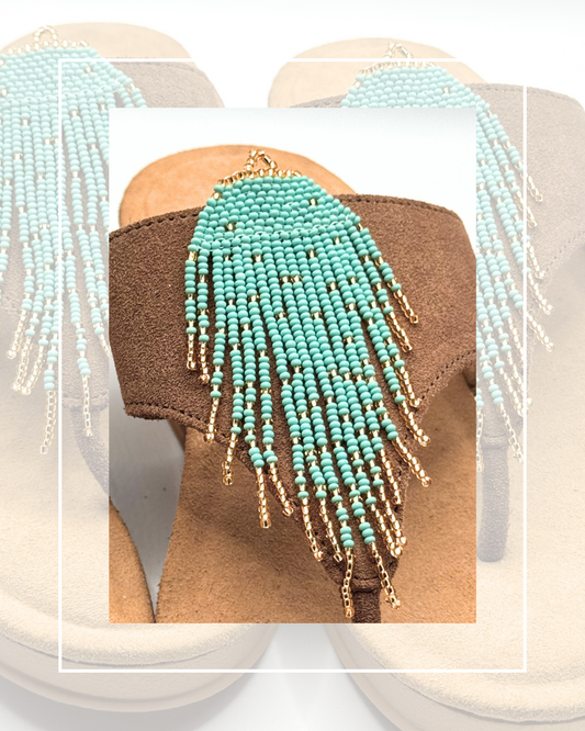 Clip On Long Beaded Tassels Gold Tips 2 Colours