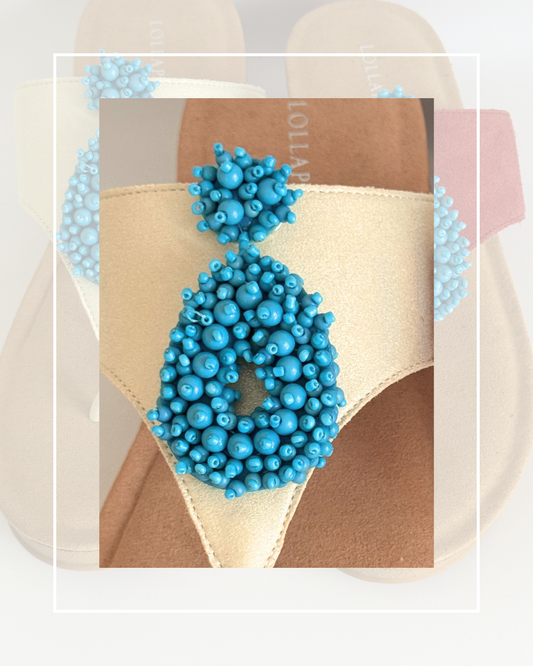 Clip On Double Sided Beaded Oblong Turquoise